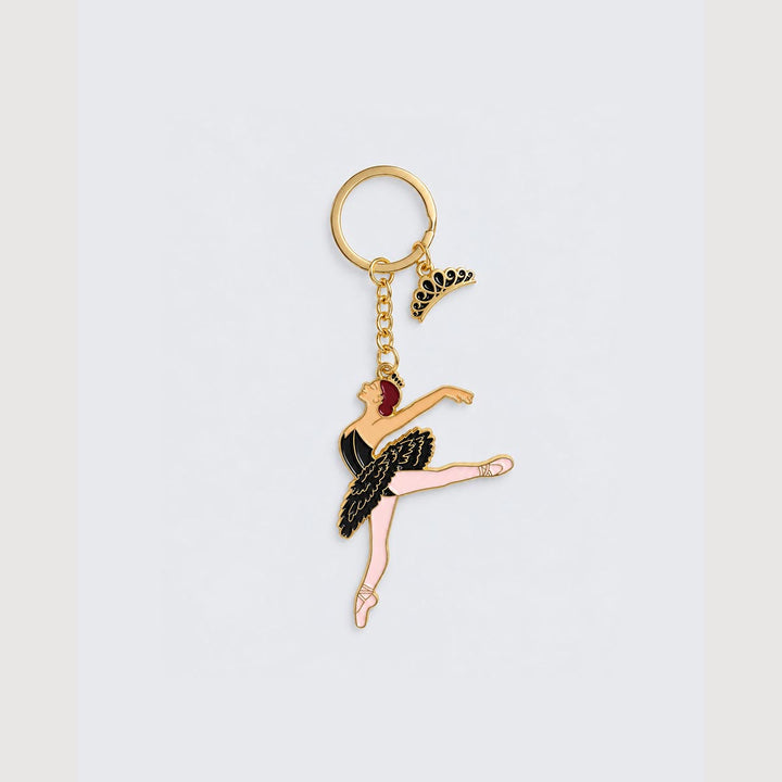 Energetiks Black Swan Lake key ring in black soft enamel with a tiara charm