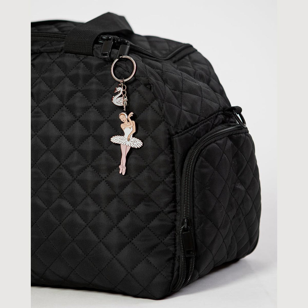 Energetiks White Swan Lake key ring hanging from a dance bag