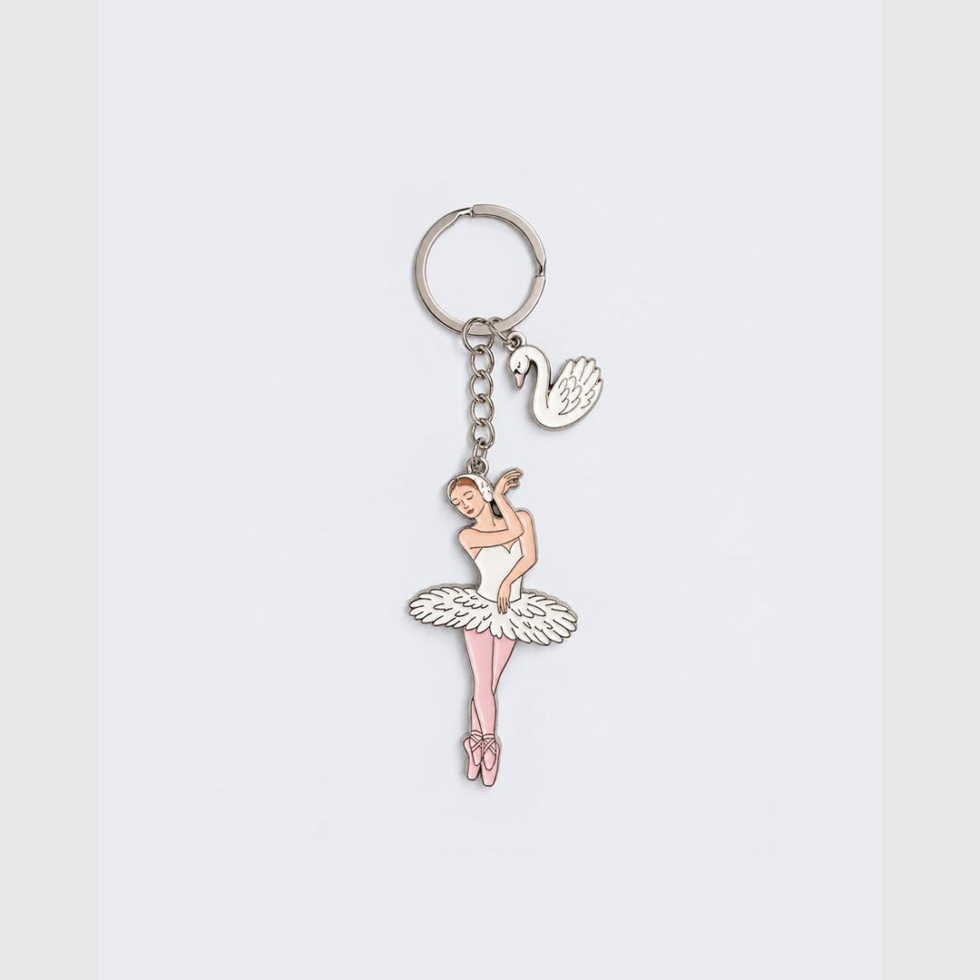 Energetiks White Swan Lake key ring in white soft enamel with a swan charm