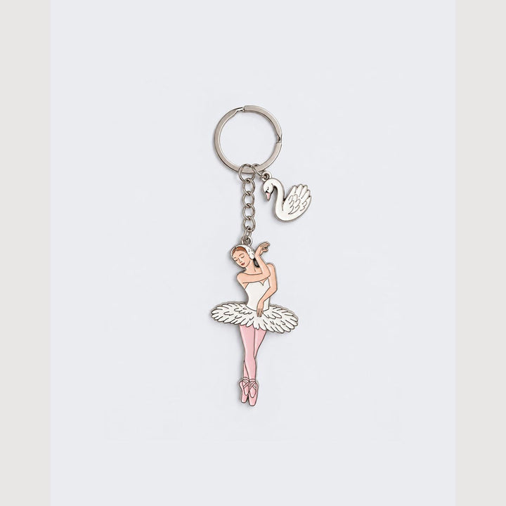Energetiks White Swan Lake key ring in white soft enamel with a swan charm