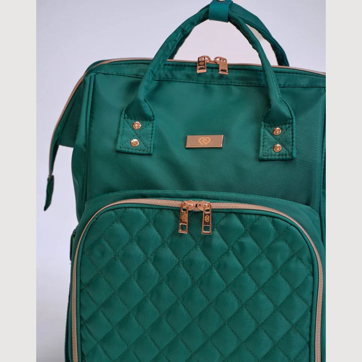 Claudia Dean Pro Bag 2.0 backpack in Royal Green, front view with rose gold hardware