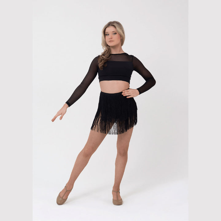 Studio 7 Dancewear Tassel Jazz Skirt woman wearing, front view