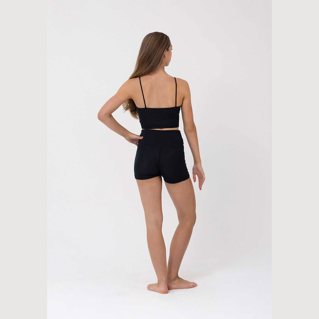 Womens Everly cropped singlet in black, back view