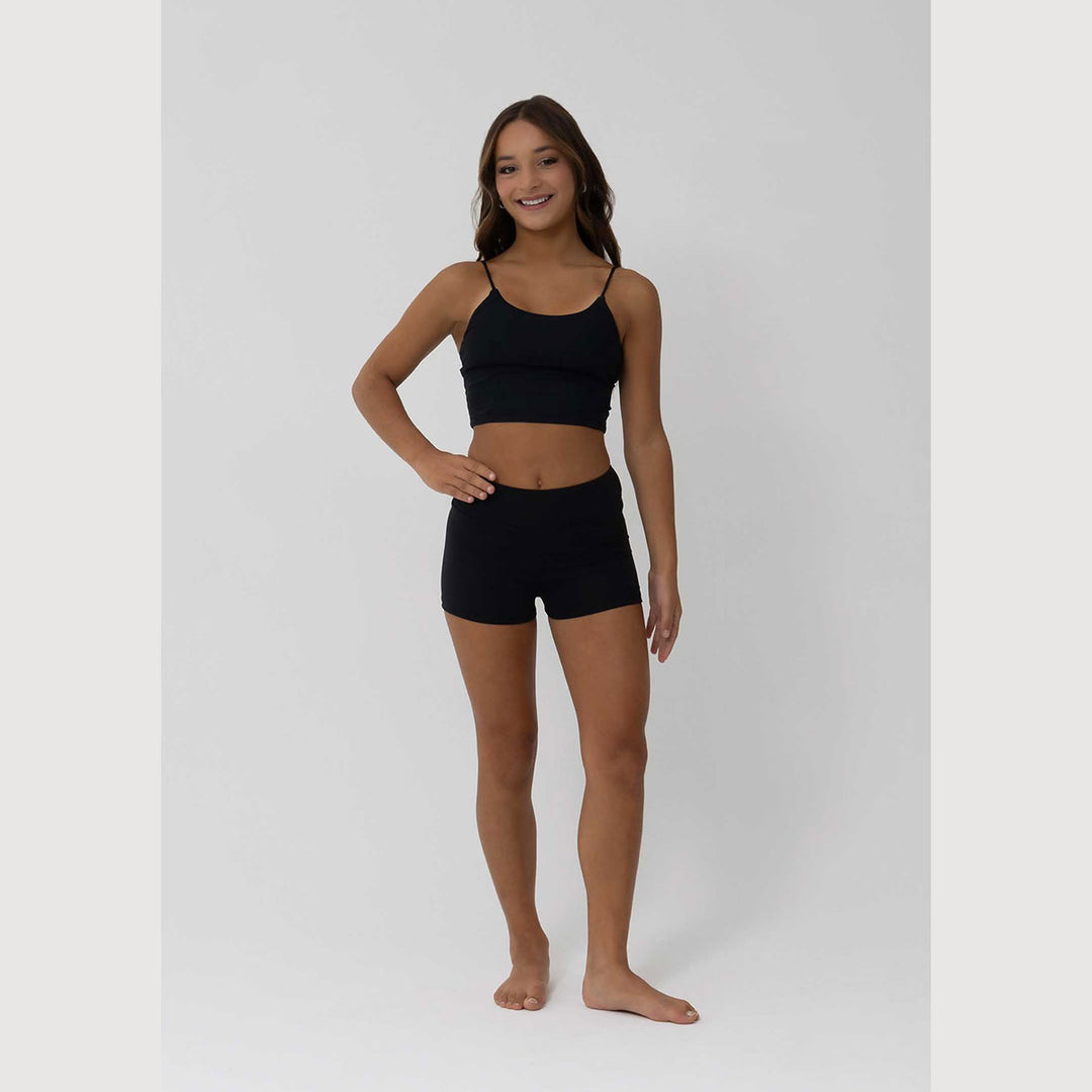 Womens Everly cropped singlet in black, front view
