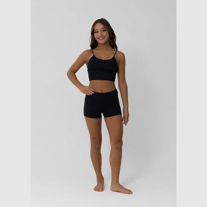 Womens Everly cropped singlet in black, front view