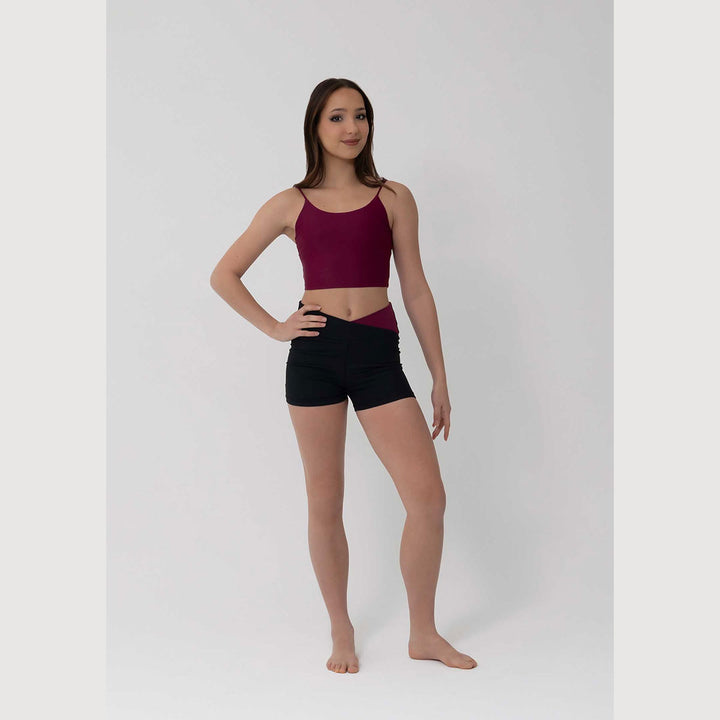 Girls Everly cropped singlet with spaghetti straps in mahogany, front view