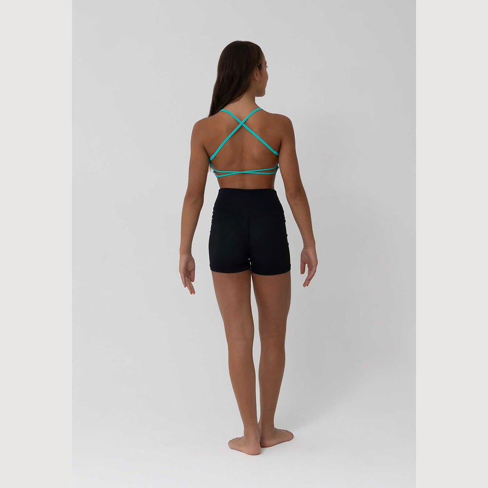 Girls Indy shorts in aquamarine, back view