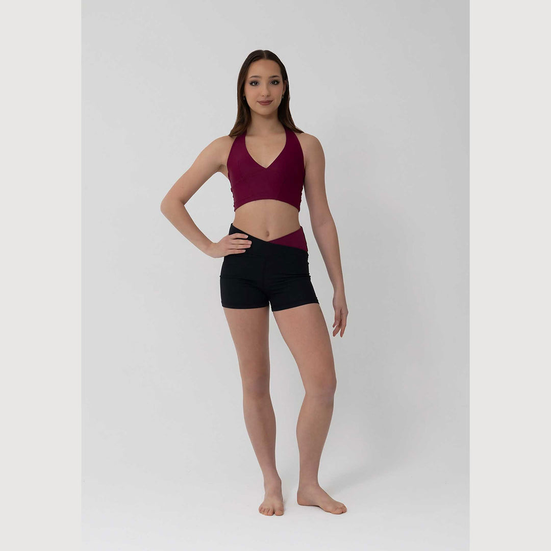 Girls Indy V-band high-waisted shorts in mahogany