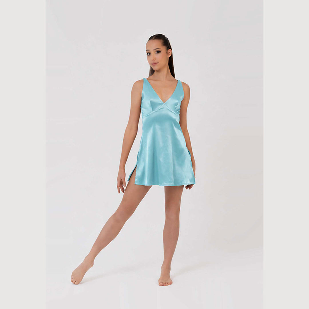 Studio 7 Dancewear Lucy Satin Slip Womens Lyrical Dress in Ocean Blue