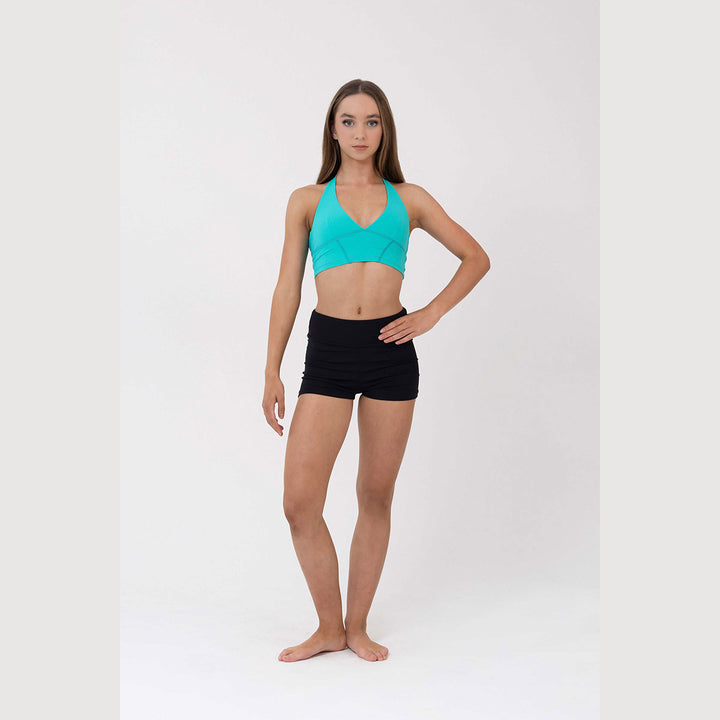 Studio 7 Dancewear Sierra womens halter crop top in Aquamarine, front view