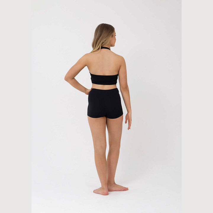 Studio 7 Dancewear Sierra womens halter crop top in Black, back view