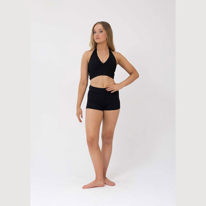 Studio 7 Dancewear Sierra womens halter crop top in Black, front view