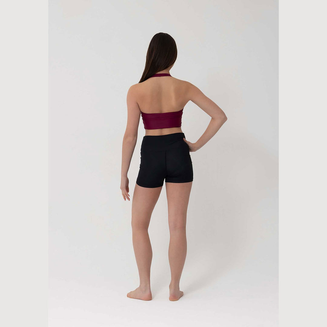 Studio 7 Dancewear Sierra womens halter crop top in Mahogany, back view