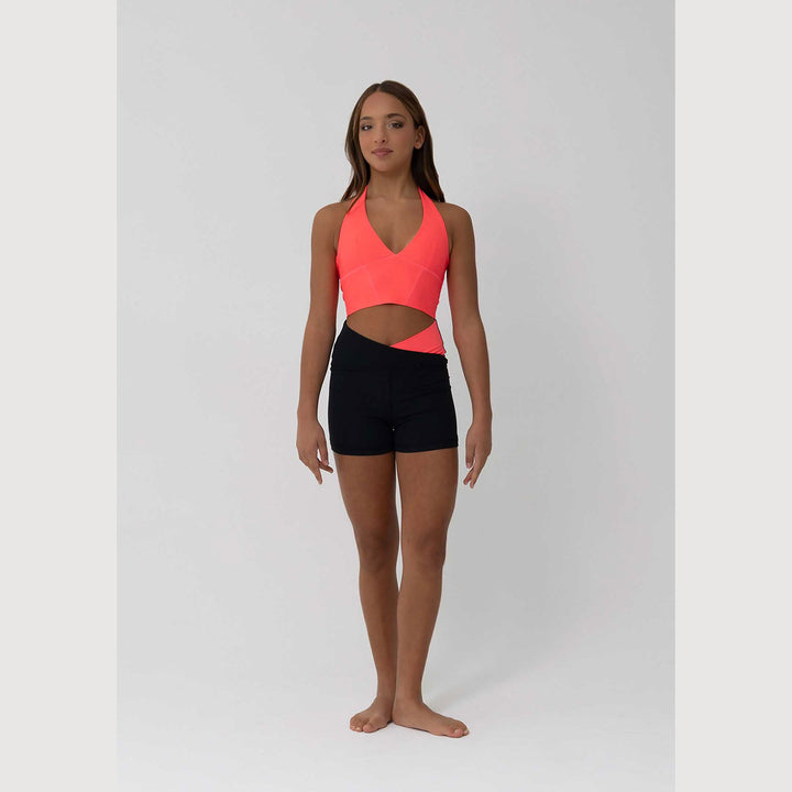 Studio 7 Dancewear Sierra womens halter crop top in Sunkissed, front view