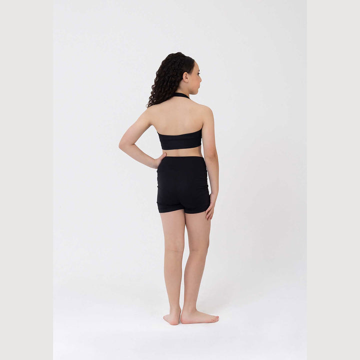 Studio 7 Dancewear Sierra girls halter crop top in Black, back view