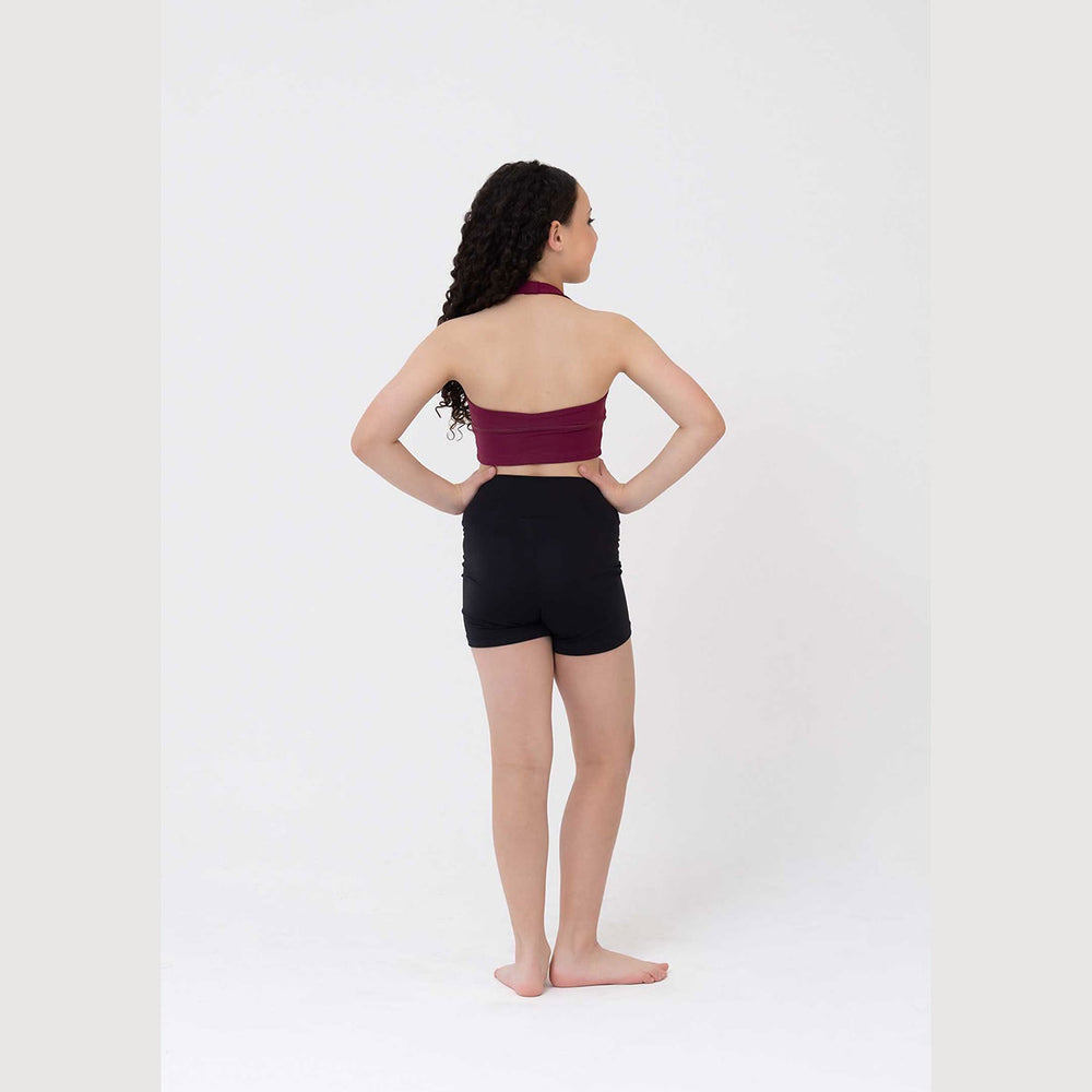 Studio 7 Dancewear Sierra girls halter crop top in Mahogany, back view