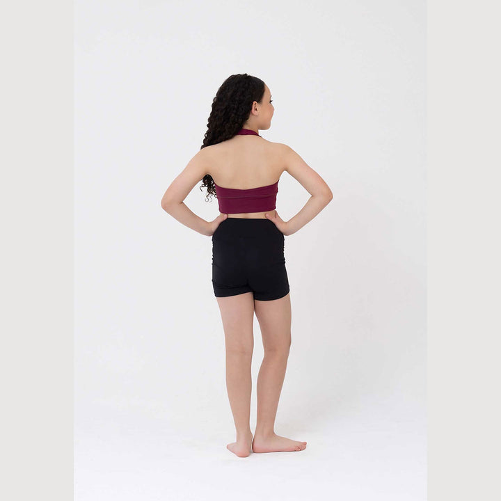 Studio 7 Dancewear Sierra girls halter crop top in Mahogany, back view