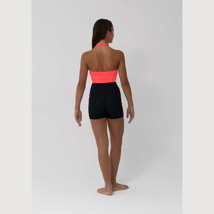 Studio 7 Dancewear Sierra girls halter crop top in Sunkissed, back view