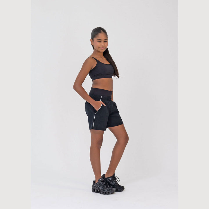 Studio 7 Dancewear Studio Track Short girl wearing, side view