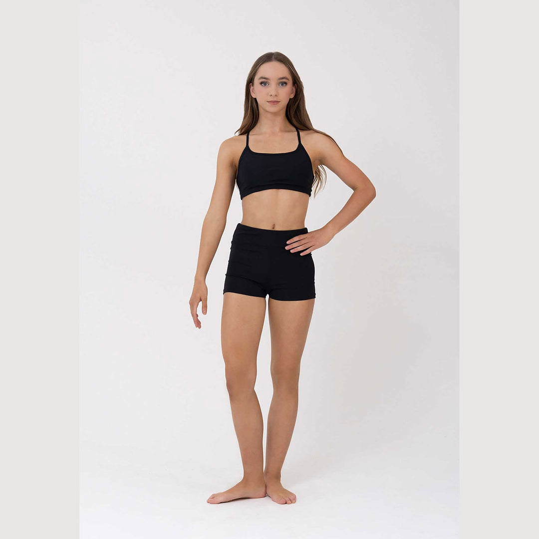 Studio 7 Dancewear Zella girls camisole crop top in Black, front view