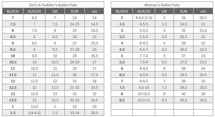 Bloch Jazz Shoe Size Chart