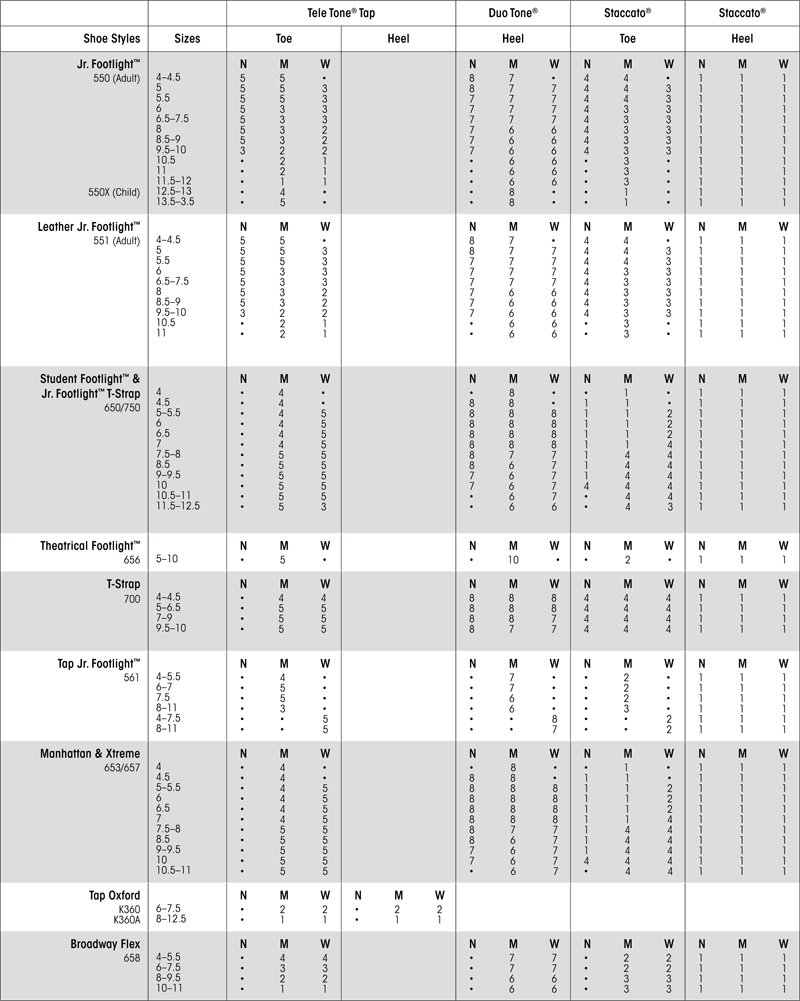 Capezio Tap Shoe Size Chart